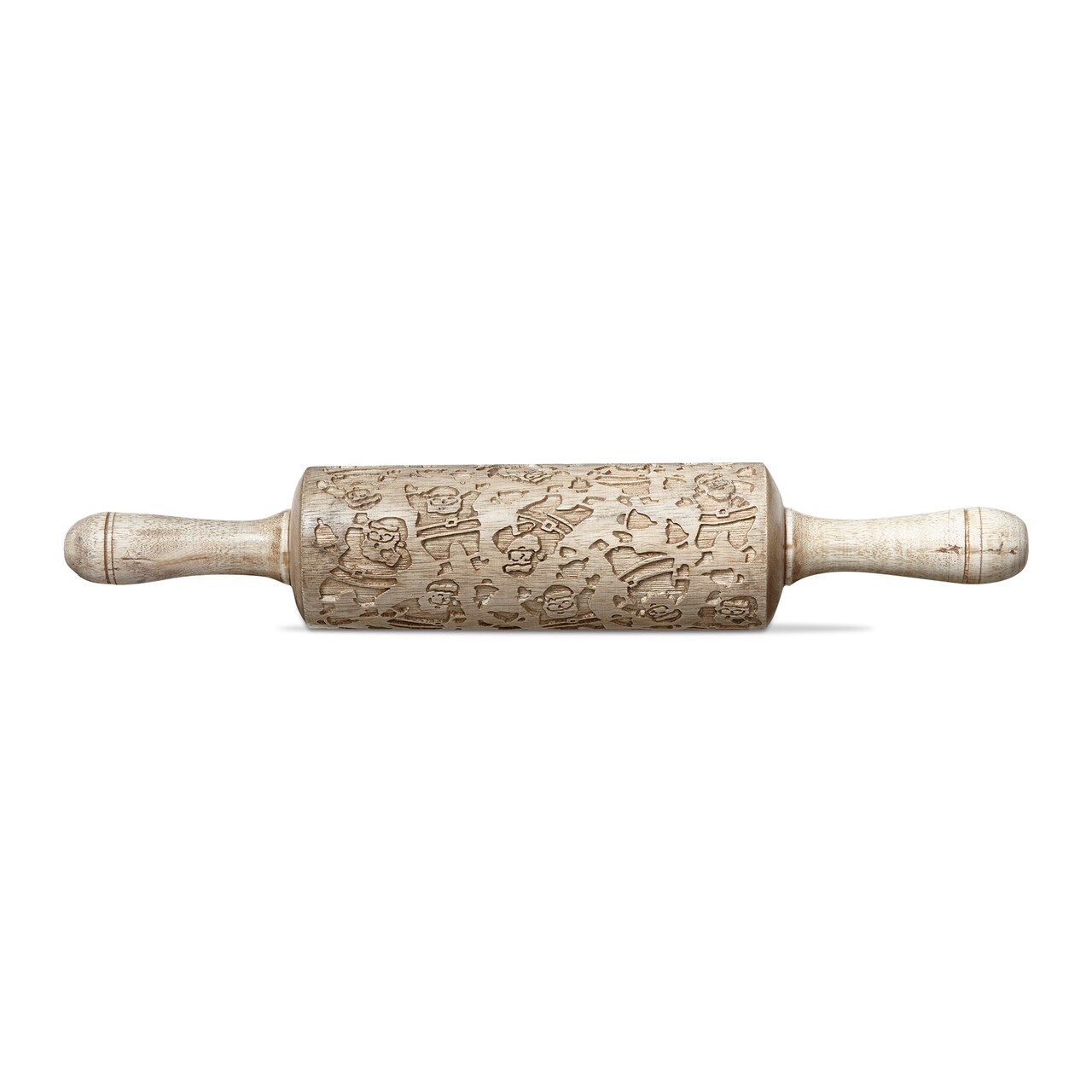 Dancing Santa Embossed Rolling Pin - Handled Baking Accessory for Christmas - Natural Wood - 14" Long